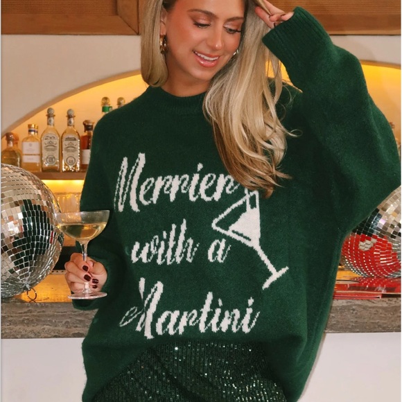 Classic Crewneck Sweater - “Merrier with a Martini” Show Me Your MuMu. Worn once - Picture 2 of 4